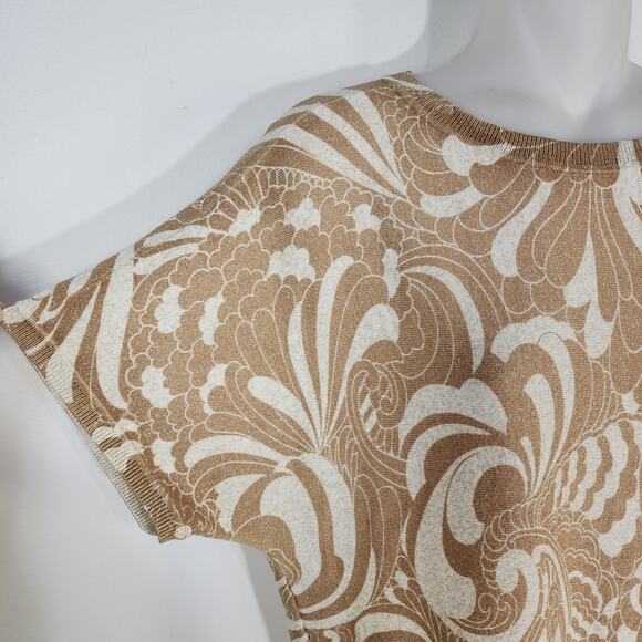 Talbots Sweater Womens Large Metallic Gold Crewneck Twirl Floral Pullover Dolman - Picture 6 of 8